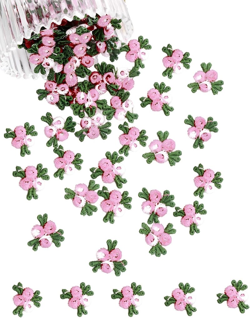 MSCFTFB 140 Pieces Mini Flower Patches for Clothes,Rose Lace Applique,Fabric Embroidery Patches Applique for Dress Jean Hat Backpack Headband Embellishment (Pink) - Image 1
